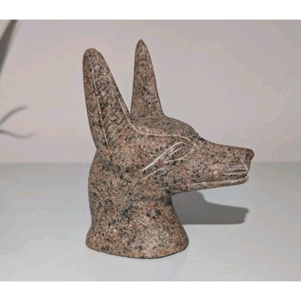 Vintage Egyptian Anubus Jackal Head 5" Sculpture Handcrafted ‎ Made of Granite